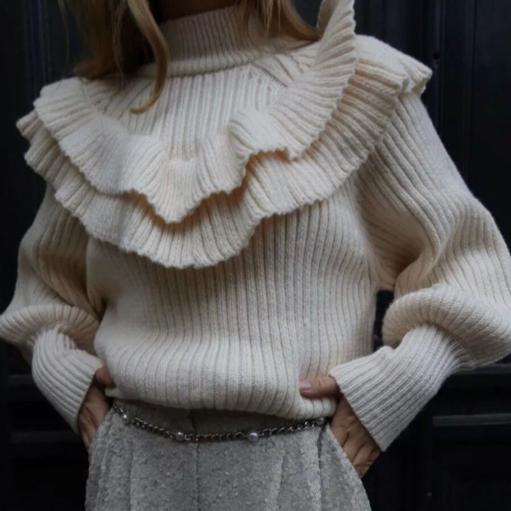 H&M Flounced Rib Knit Ruffle Sweater - Picture 3 of 10